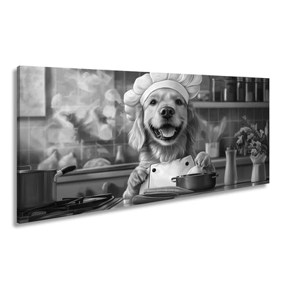 Leinwandbild Golden Retriever kocht mit Herz und guter Laune. - deyoli