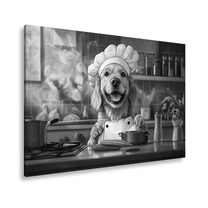 Leinwandbild Golden Retriever kocht mit Herz und guter Laune. - deyoli