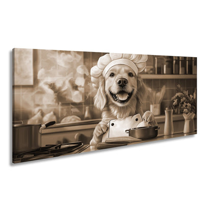 Leinwandbild Golden Retriever kocht mit Herz und guter Laune. - deyoli