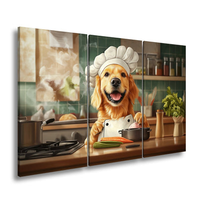 Leinwandbild Golden Retriever kocht mit Herz und guter Laune. - deyoli