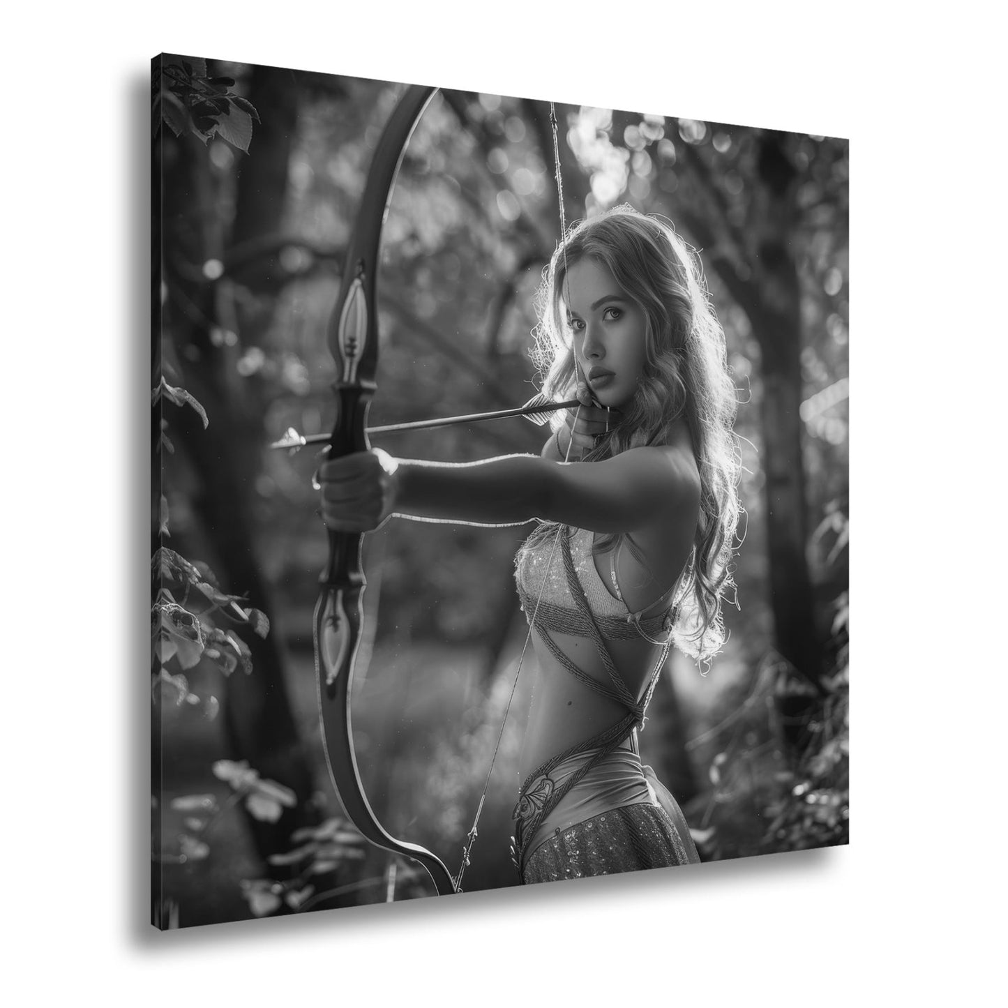 Leinwandbild Goldene Bogenschützin trifft mit ruhiger Eleganz - deyoli
