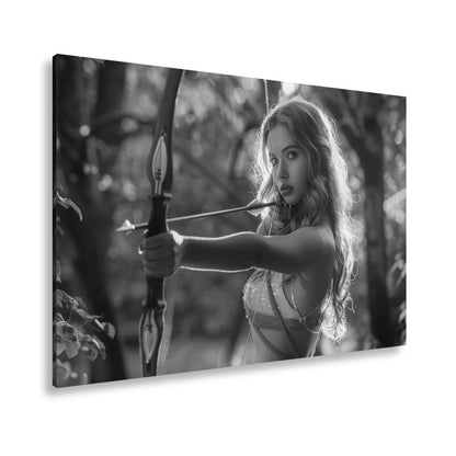 Leinwandbild Goldene Bogenschützin trifft mit ruhiger Eleganz - deyoli