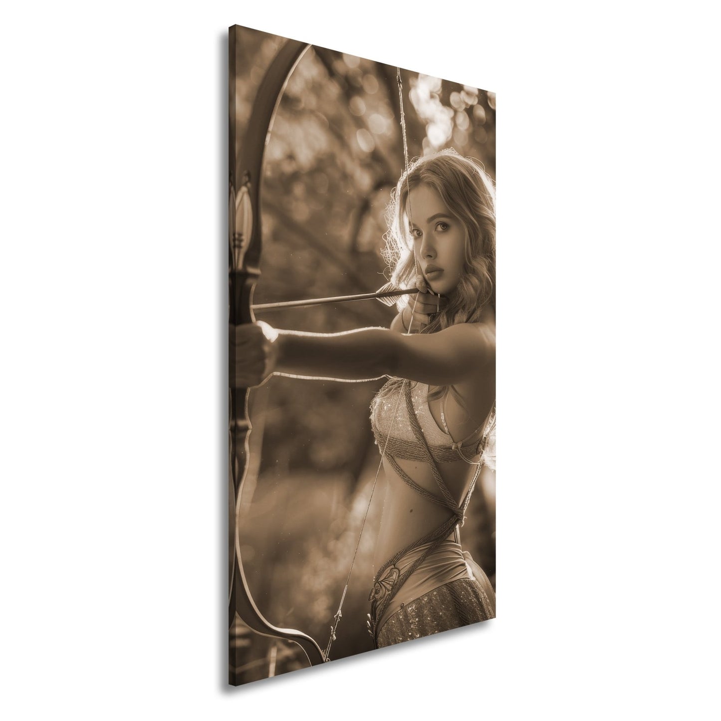 Leinwandbild Goldene Bogenschützin trifft mit ruhiger Eleganz - deyoli