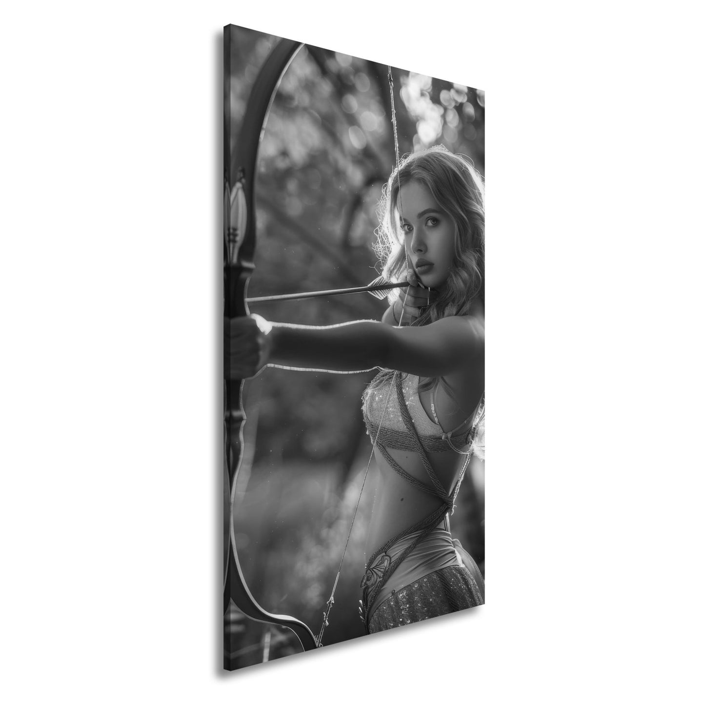 Leinwandbild Goldene Bogenschützin trifft mit ruhiger Eleganz - deyoli