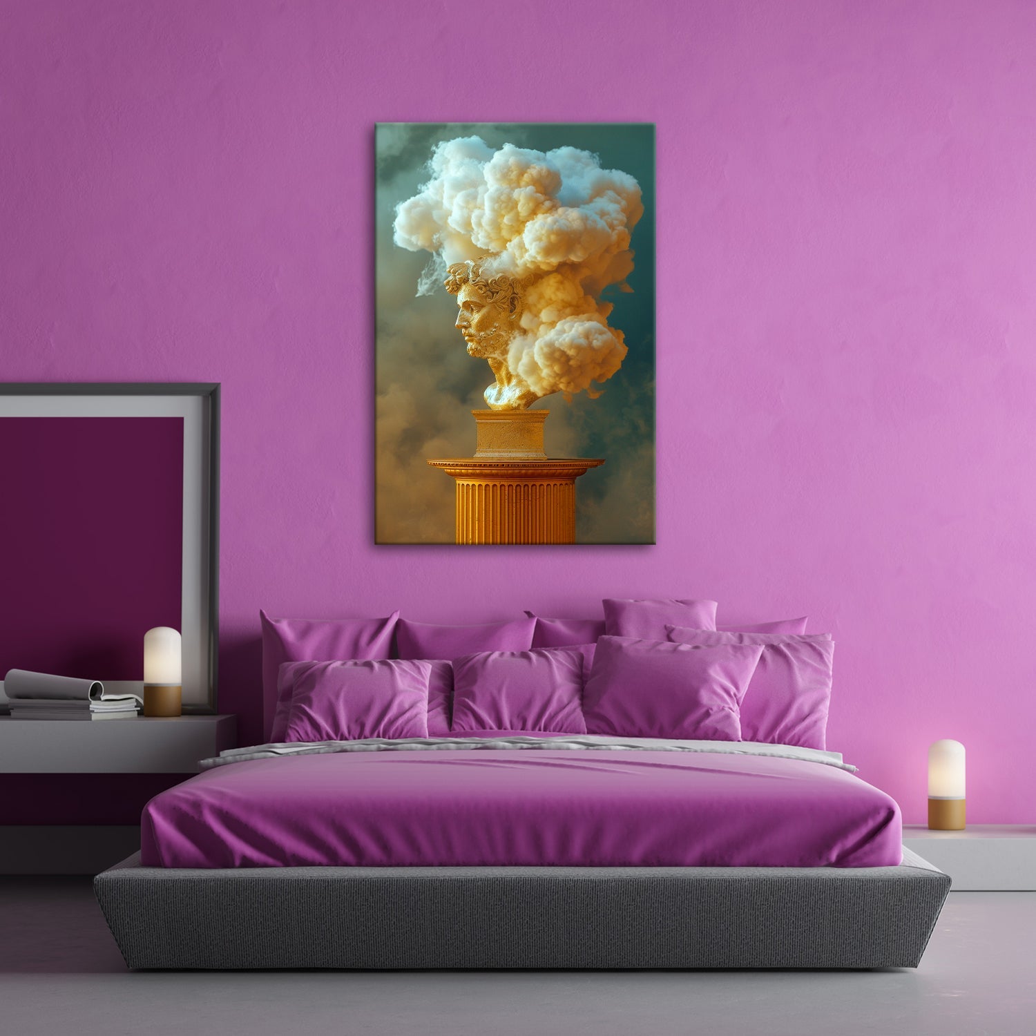 Leinwandbild Goldene Büste XXL – Majestätische Wolken emporsteigend - deyoli