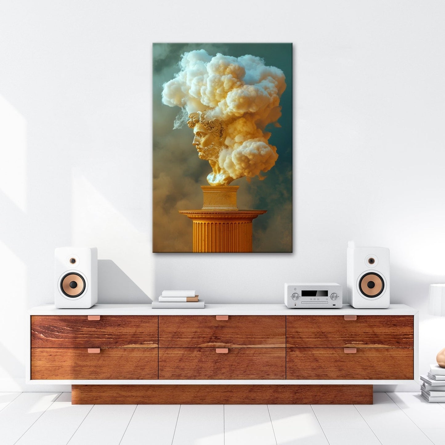 Leinwandbild Goldene Büste XXL – Majestätische Wolken emporsteigend - deyoli