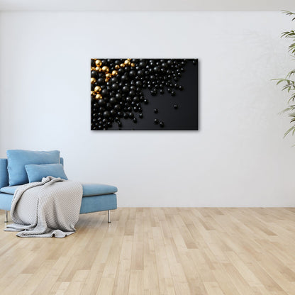 Leinwandbild Goldene Kugeln glänzen im Meer aus tiefem Schwarz - deyoli