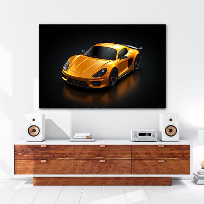 Leinwandbild Goldene Kurven auf schwarzem Asphalt XXL – Auto Wandbild Luxus - deyoli