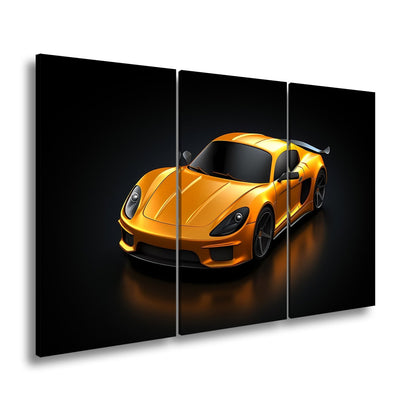 Leinwandbild Goldene Kurven auf schwarzem Asphalt XXL – Auto Wandbild Luxus - deyoli
