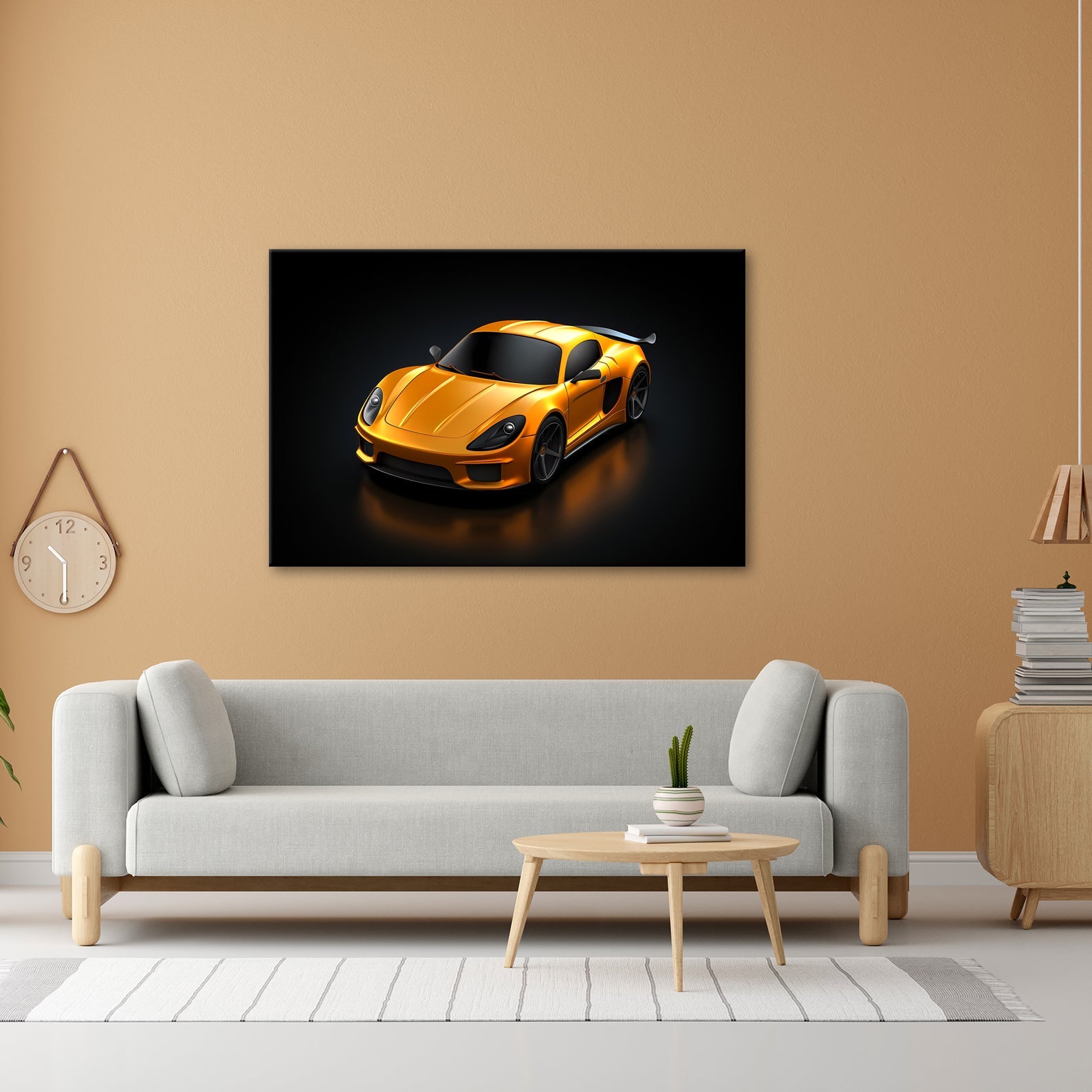 Leinwandbild Goldene Kurven auf schwarzem Asphalt XXL – Auto Wandbild Luxus - deyoli