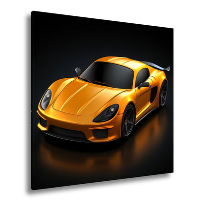 Leinwandbild Goldene Kurven auf schwarzem Asphalt XXL – Auto Wandbild Luxus - deyoli