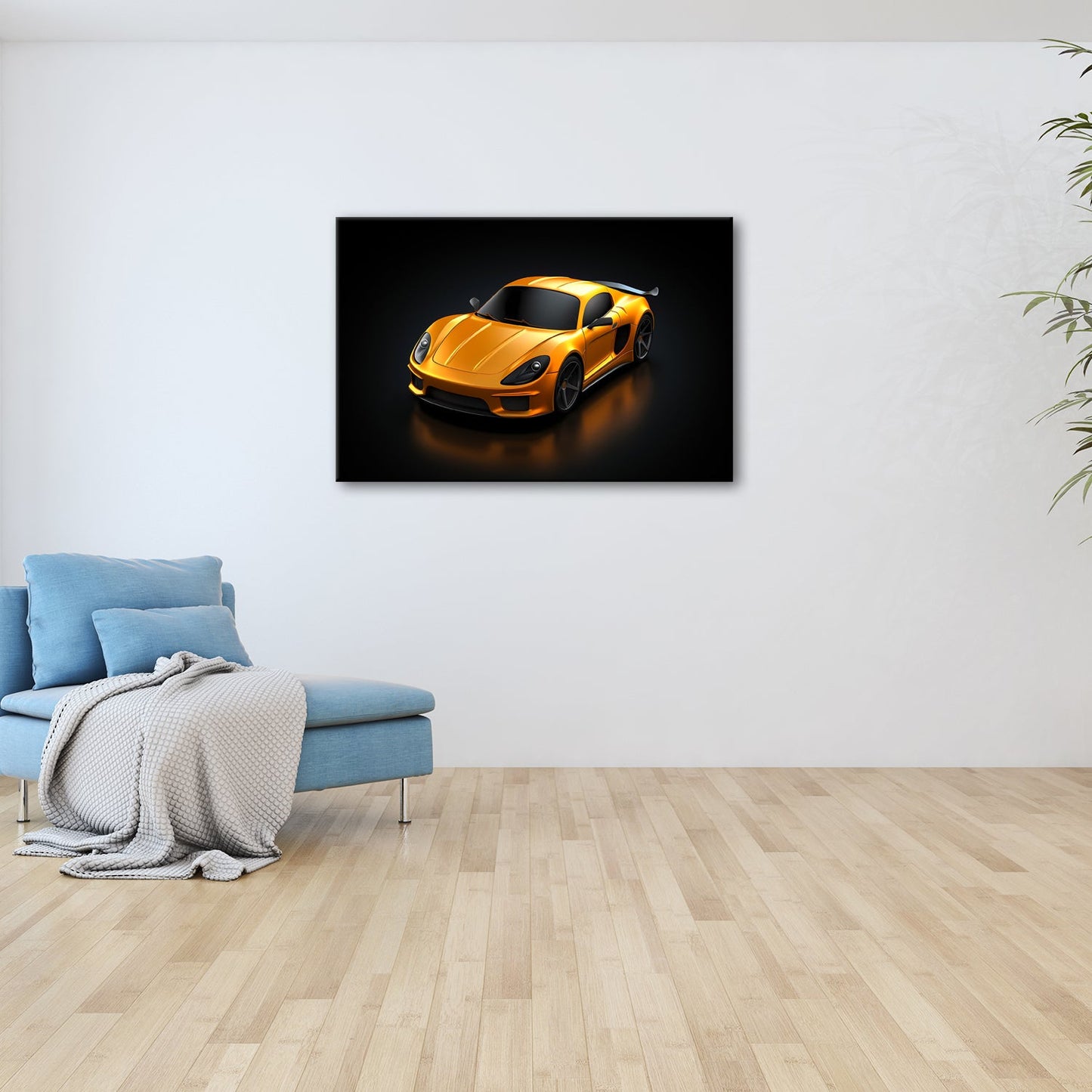 Leinwandbild Goldene Kurven auf schwarzem Asphalt XXL – Auto Wandbild Luxus - deyoli