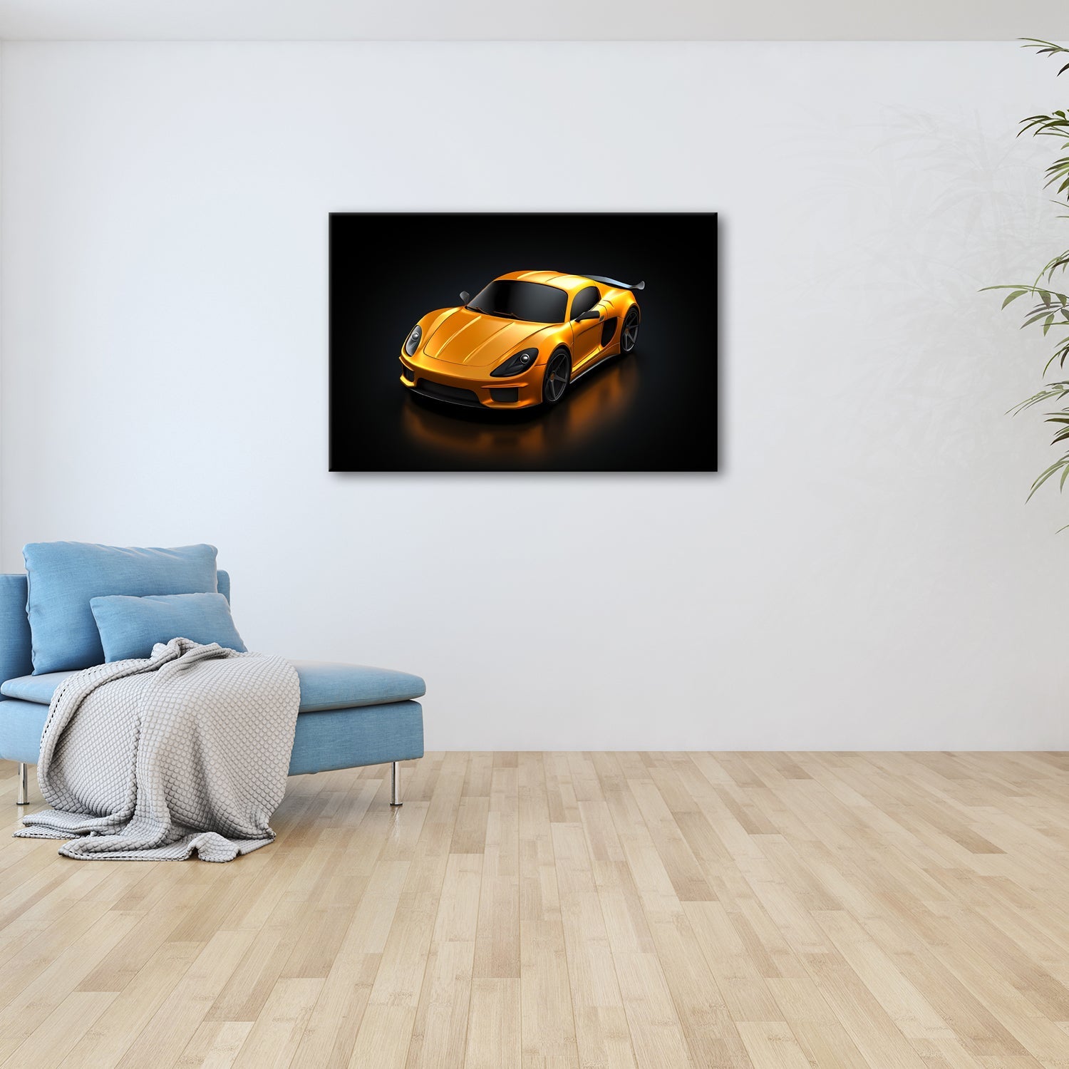Leinwandbild Goldene Kurven auf schwarzem Asphalt XXL – Auto Wandbild Luxus - deyoli