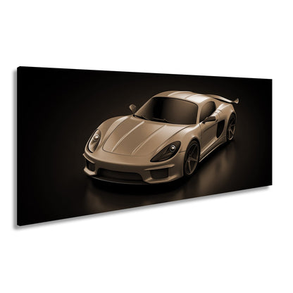 Leinwandbild Goldene Kurven auf schwarzem Asphalt XXL – Auto Wandbild Luxus - deyoli