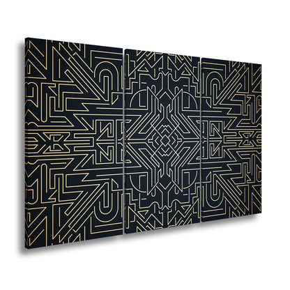 Leinwandbild Goldene Linien bilden ein kunstvolles, geometrisches Labyrinth - deyoli