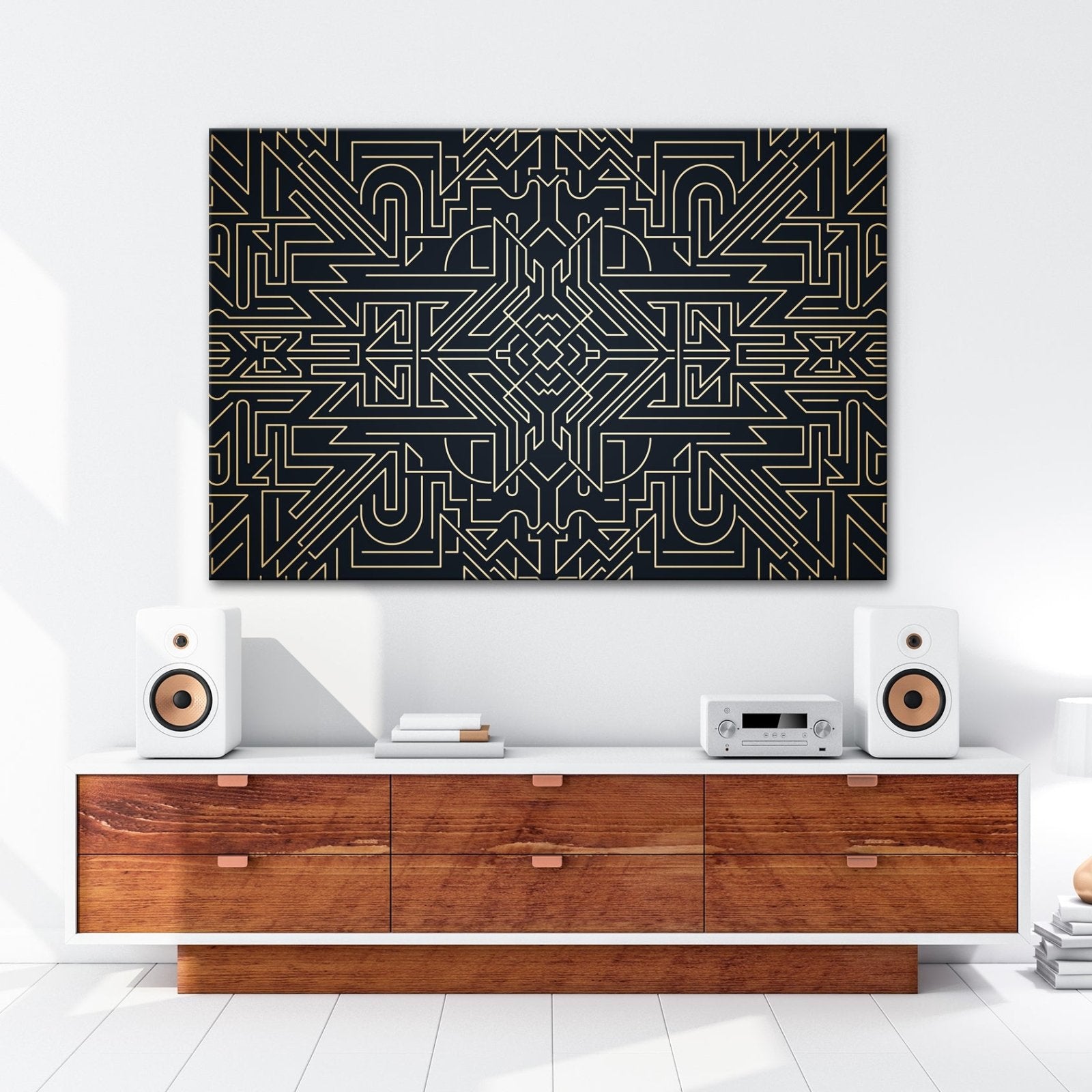 Leinwandbild Goldene Linien bilden ein kunstvolles, geometrisches Labyrinth - deyoli