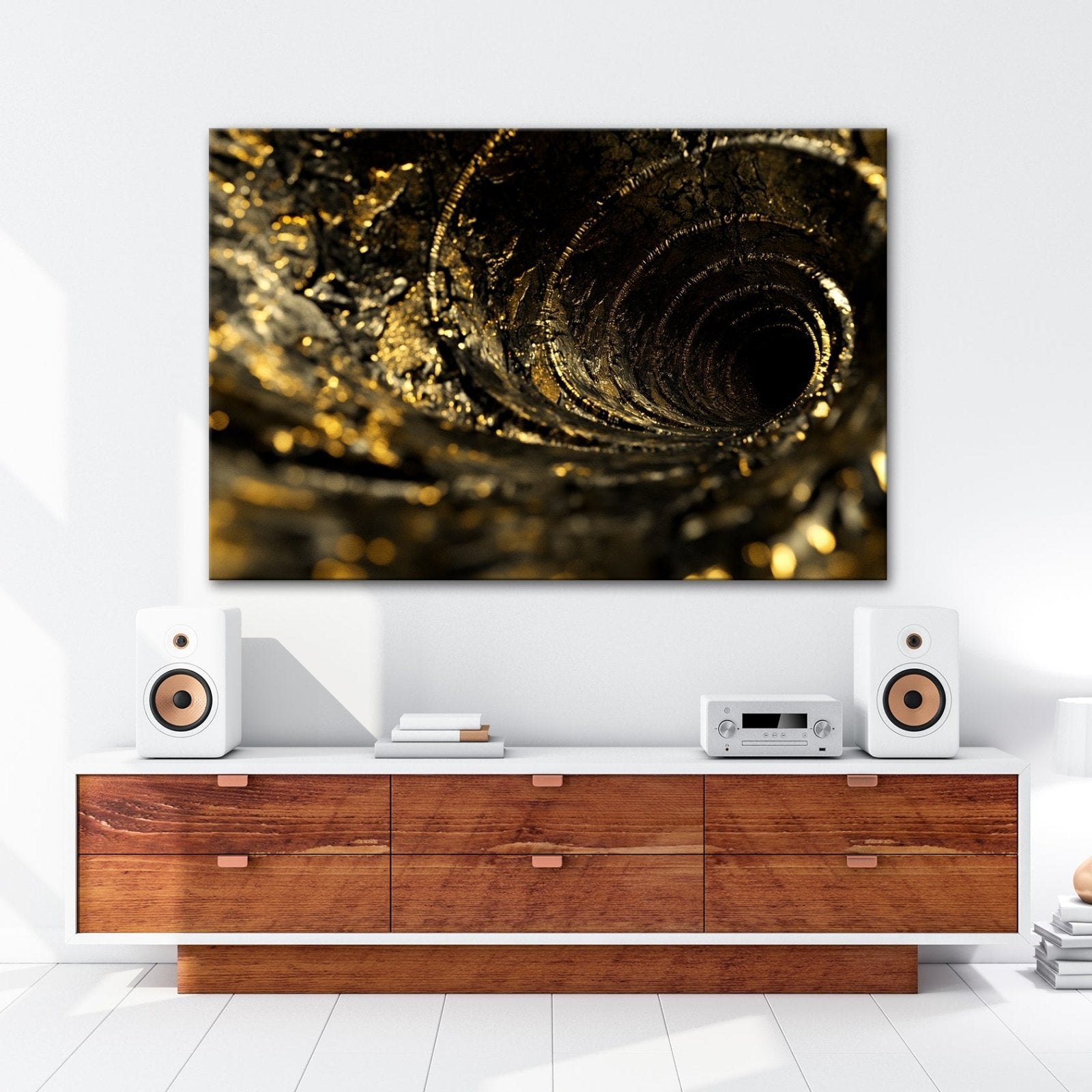 Leinwandbild Goldene Spirale – der Abgrund flüstert in Glanz. - deyoli