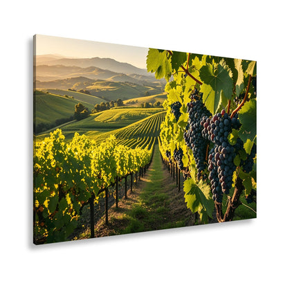 Leinwandbild Goldene Weinreben rollen über sonnige Hügel - deyoli