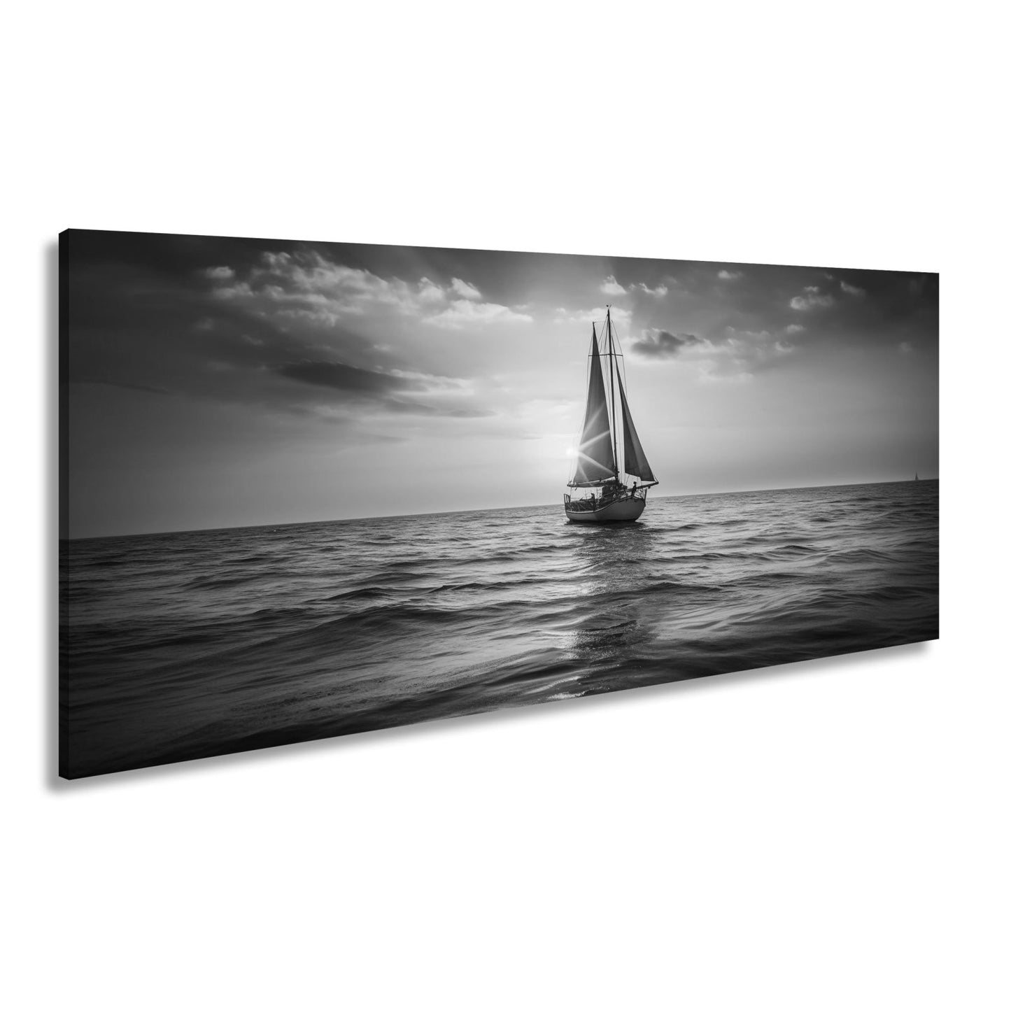 Leinwandbild Goldene Wellen tragen das Boot ins Licht des Abends. - deyoli
