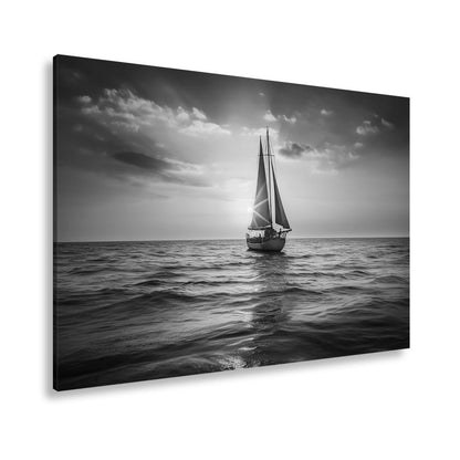 Leinwandbild Goldene Wellen tragen das Boot ins Licht des Abends. - deyoli