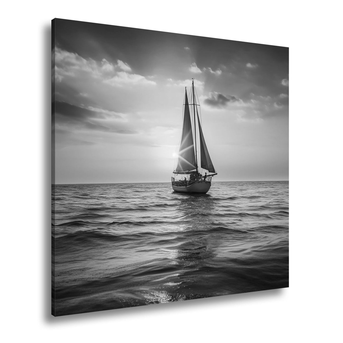Leinwandbild Goldene Wellen tragen das Boot ins Licht des Abends. - deyoli