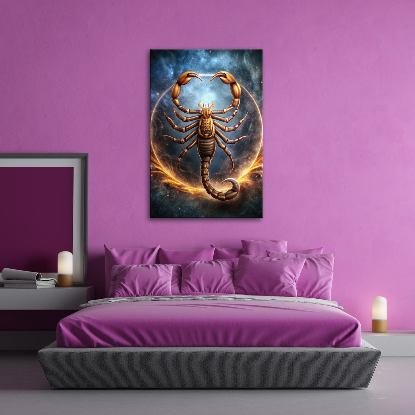 Leinwandbild Goldener Skorpion – Kosmischer Hintergrund XXL Wandbild - deyoli