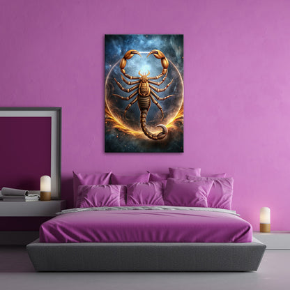 Leinwandbild Goldener Skorpion – Kosmischer Hintergrund XXL Wandbild - deyoli
