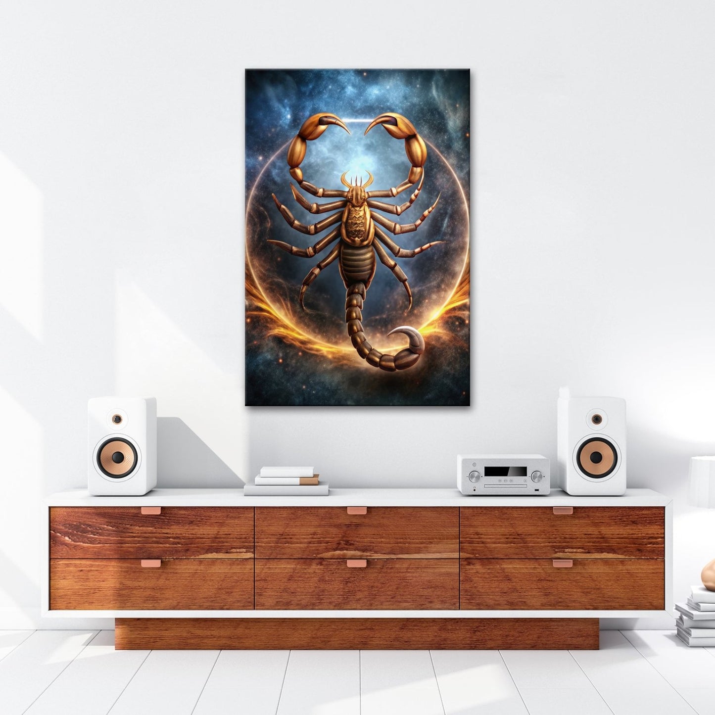 Leinwandbild Goldener Skorpion – Kosmischer Hintergrund XXL Wandbild - deyoli