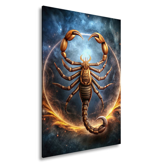 Leinwandbild Goldener Skorpion – Kosmischer Hintergrund XXL Wandbild - deyoli