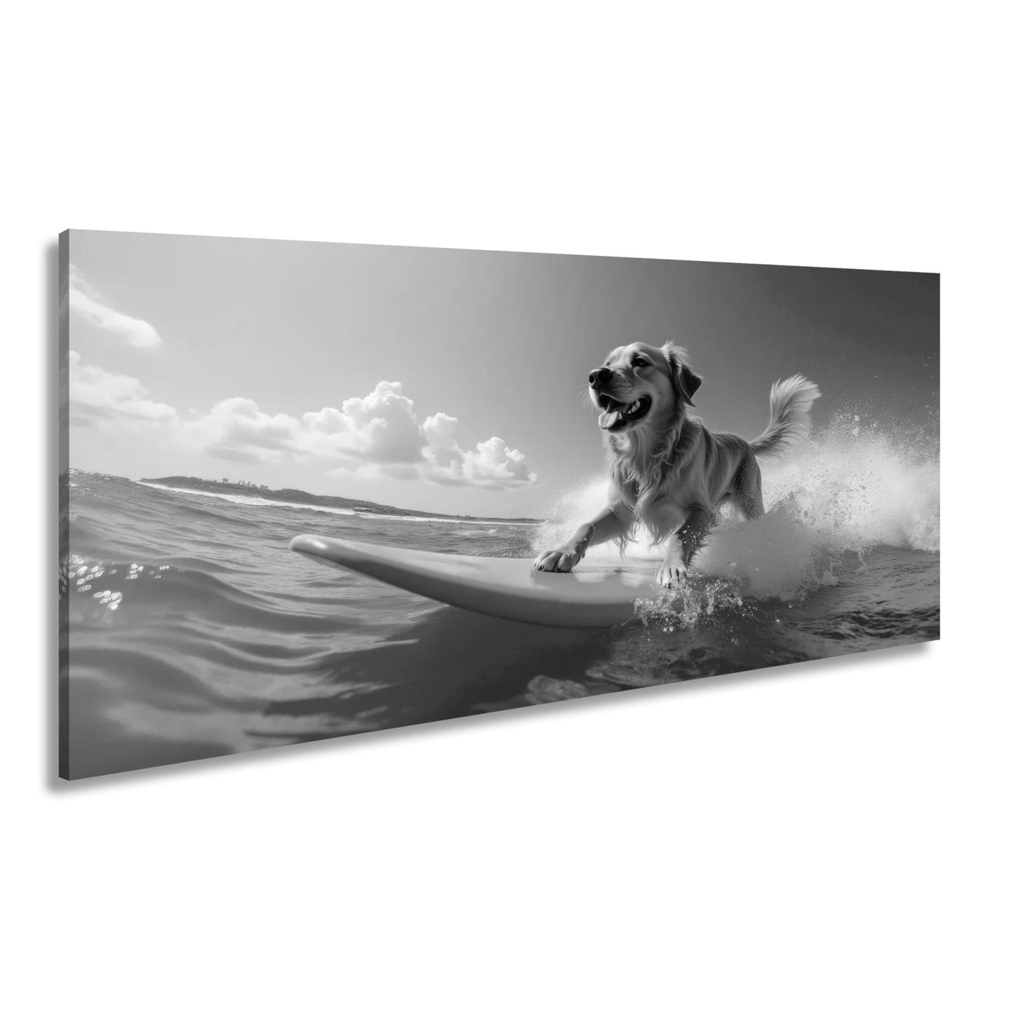 Leinwandbild Goldener Surferhund jagt Wellen im strahlenden Sonnenlicht - deyoli