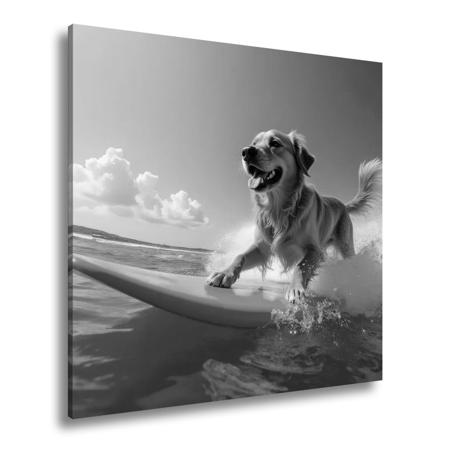 Leinwandbild Goldener Surferhund jagt Wellen im strahlenden Sonnenlicht - deyoli