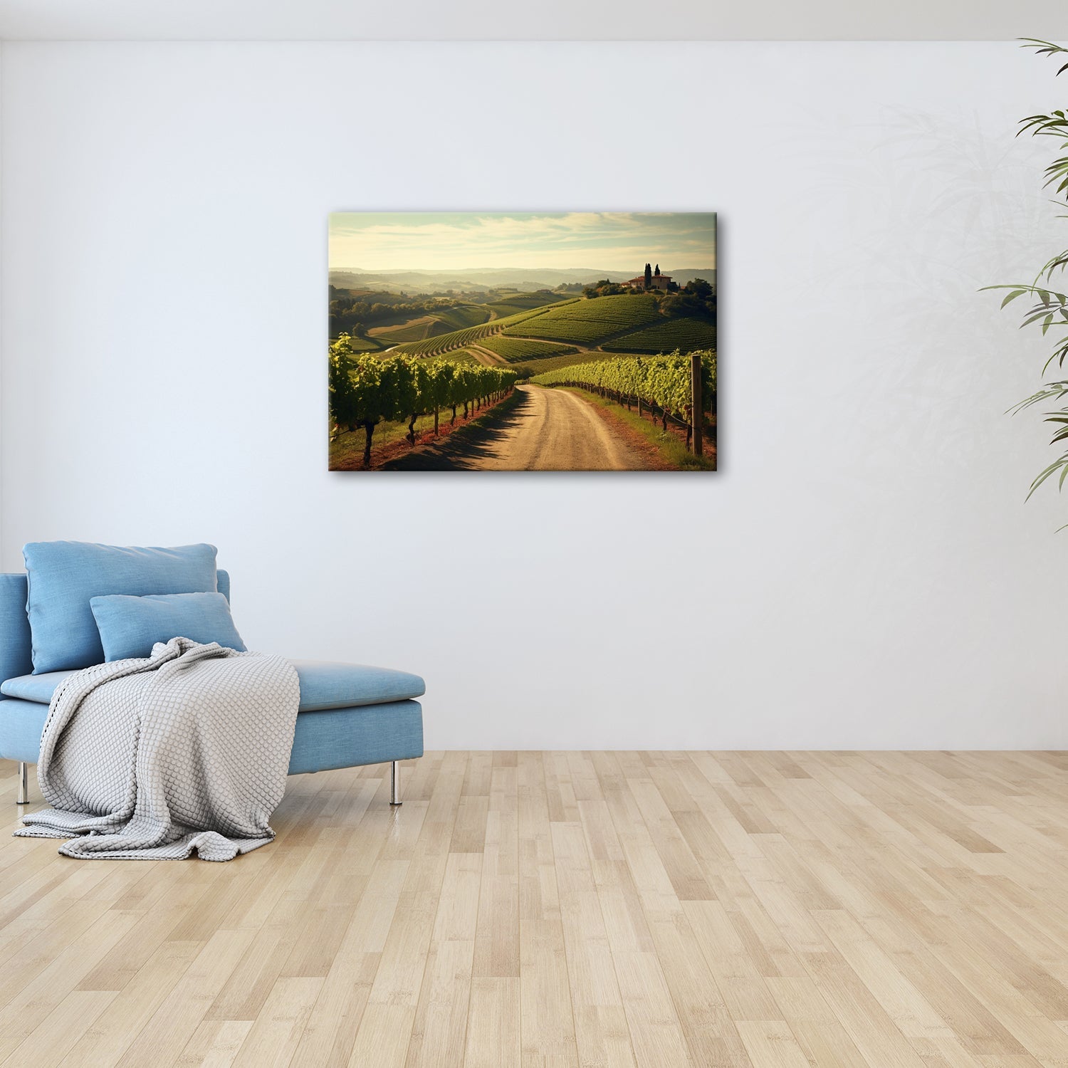 Leinwandbild Goldenes Licht über endlosen Weinbergen - deyoli