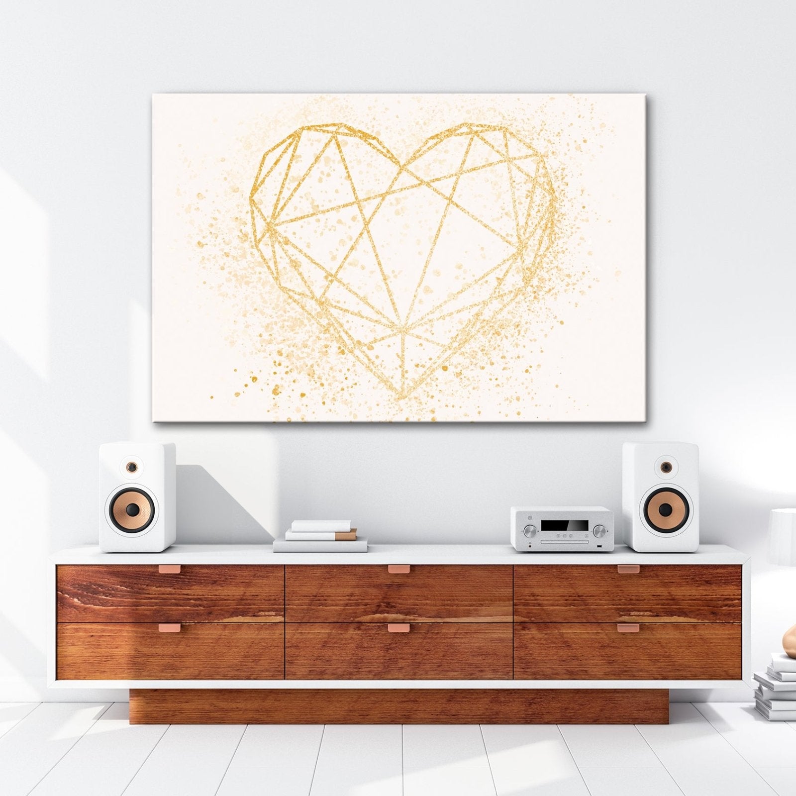 Leinwandbild Goldenes Linienherz im schimmernden Splatter - Design - deyoli