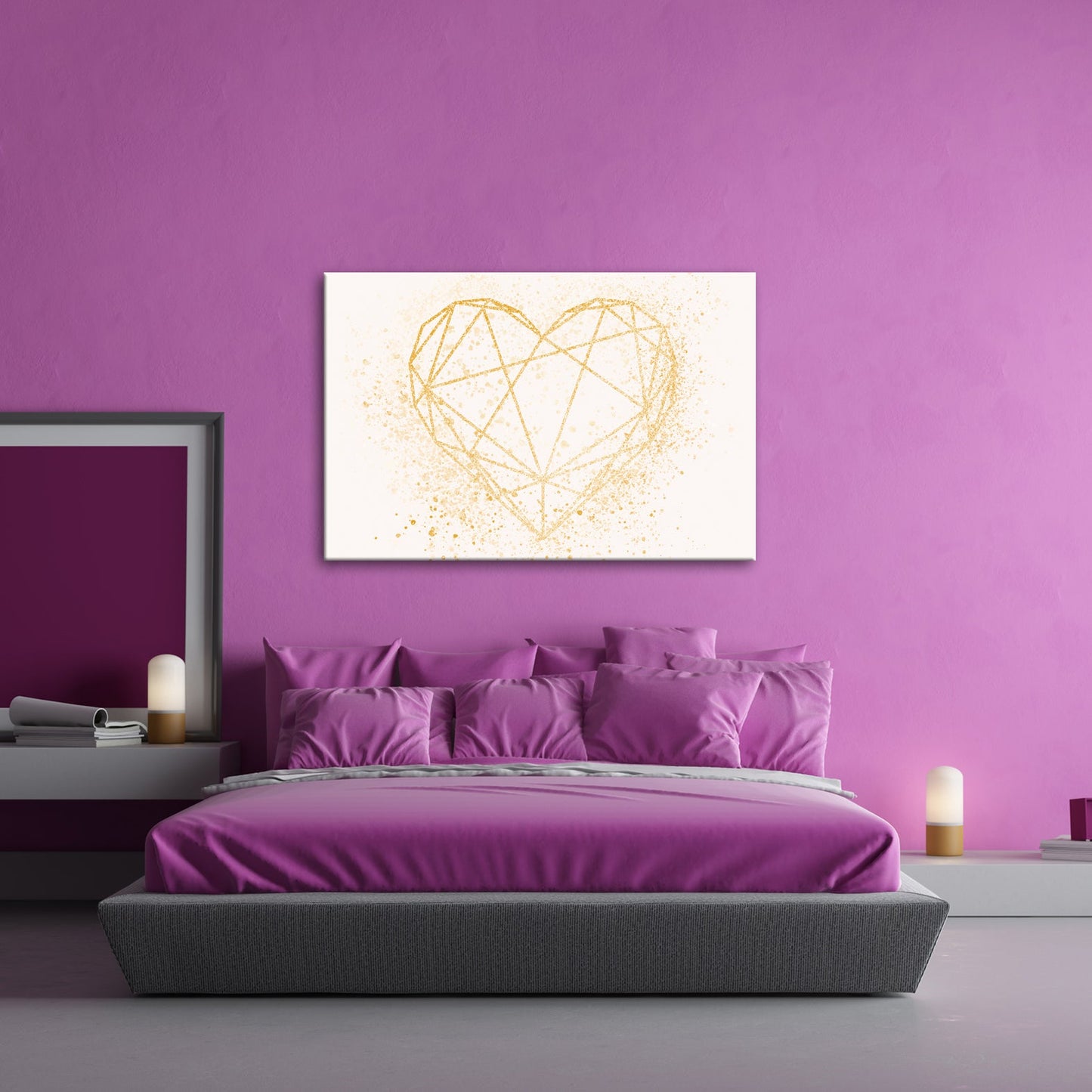 Leinwandbild Goldenes Linienherz im schimmernden Splatter - Design - deyoli