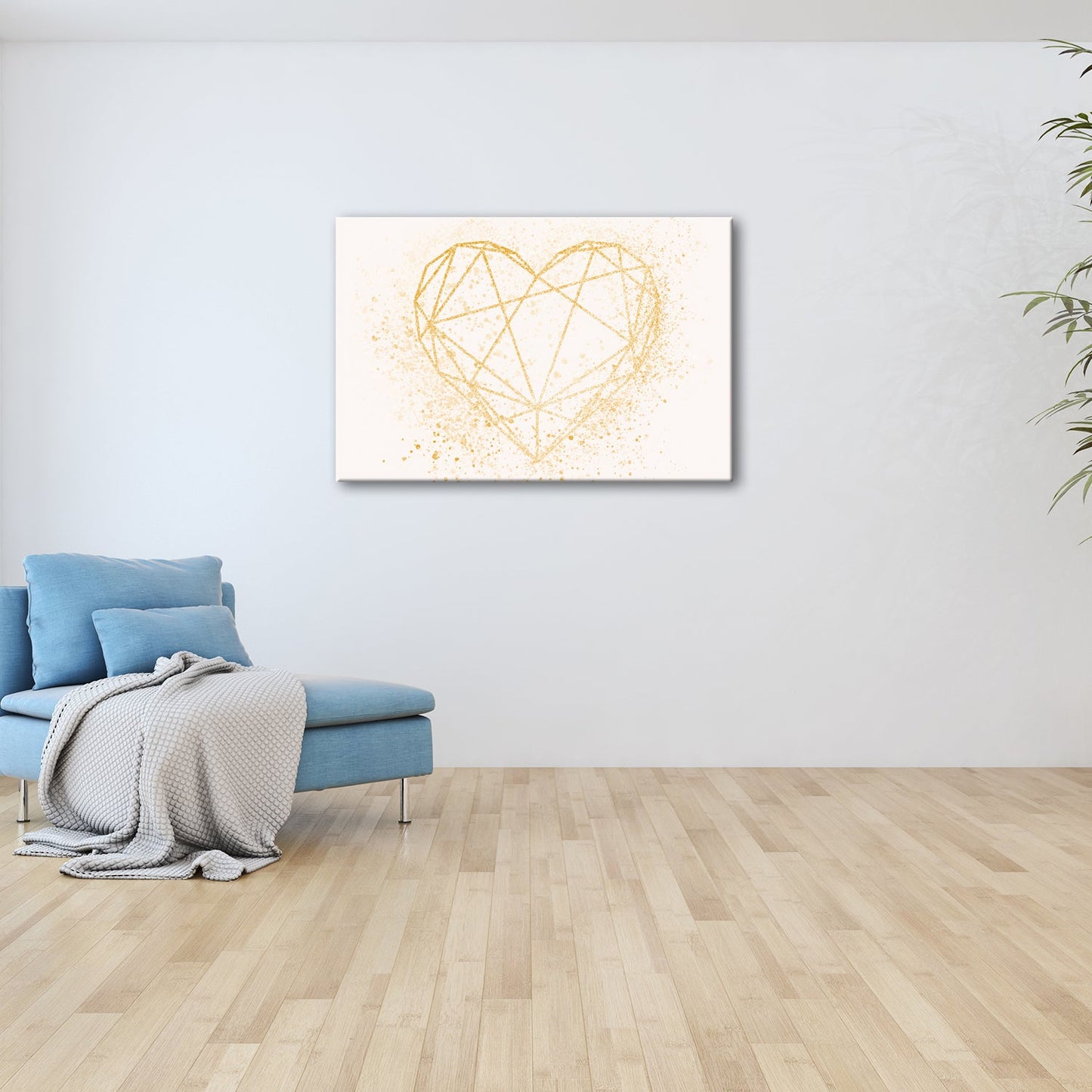 Leinwandbild Goldenes Linienherz im schimmernden Splatter - Design - deyoli