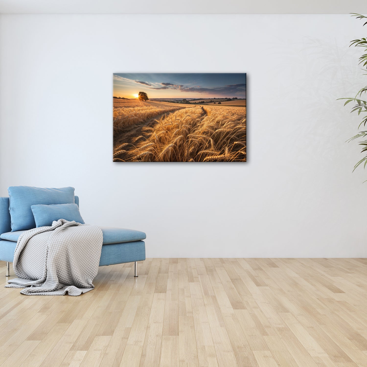Leinwandbild Goldenes Weizenmeer im Abendlicht XXL – Landschaft Wandbild Natur - deyoli