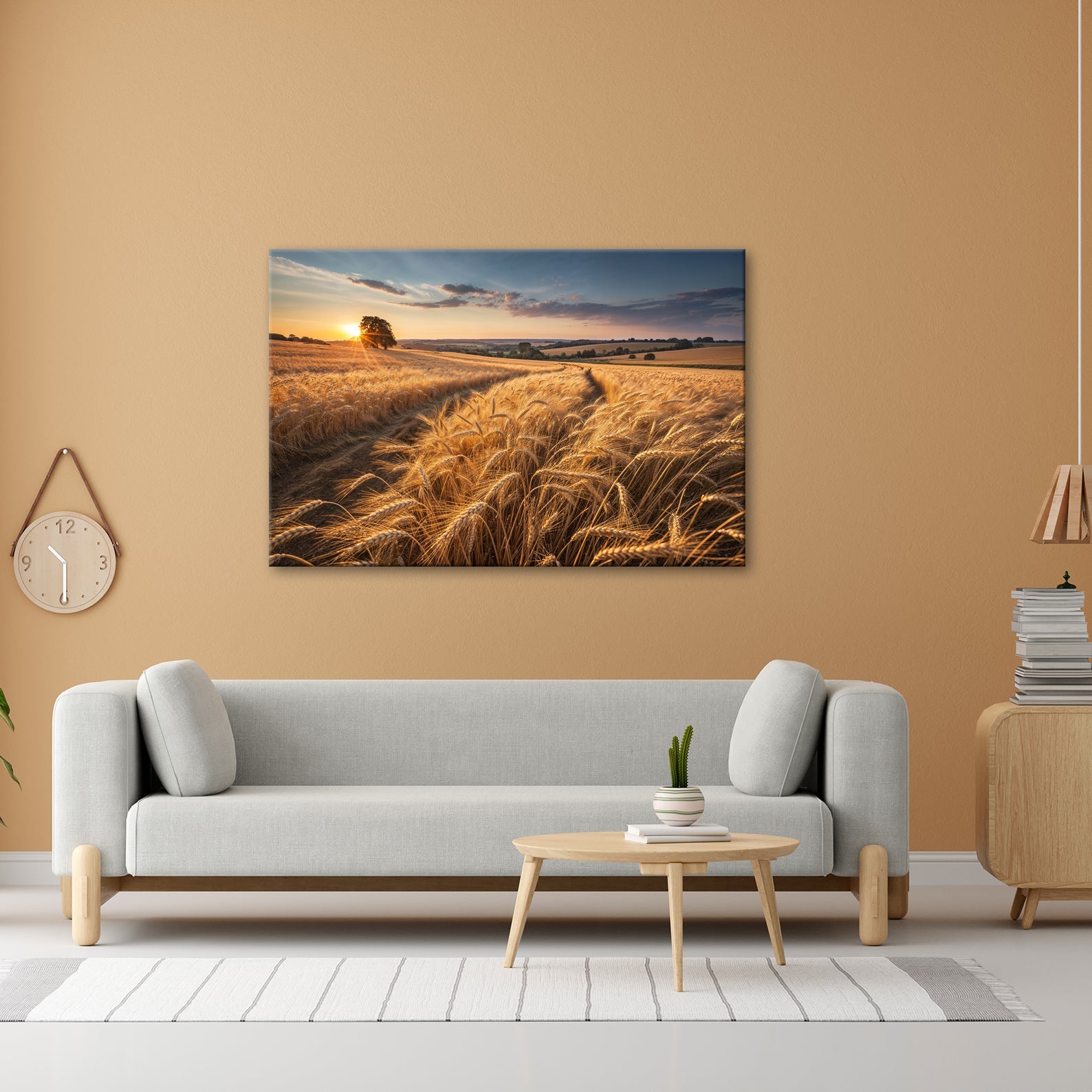 Leinwandbild Goldenes Weizenmeer im Abendlicht XXL – Landschaft Wandbild Natur - deyoli