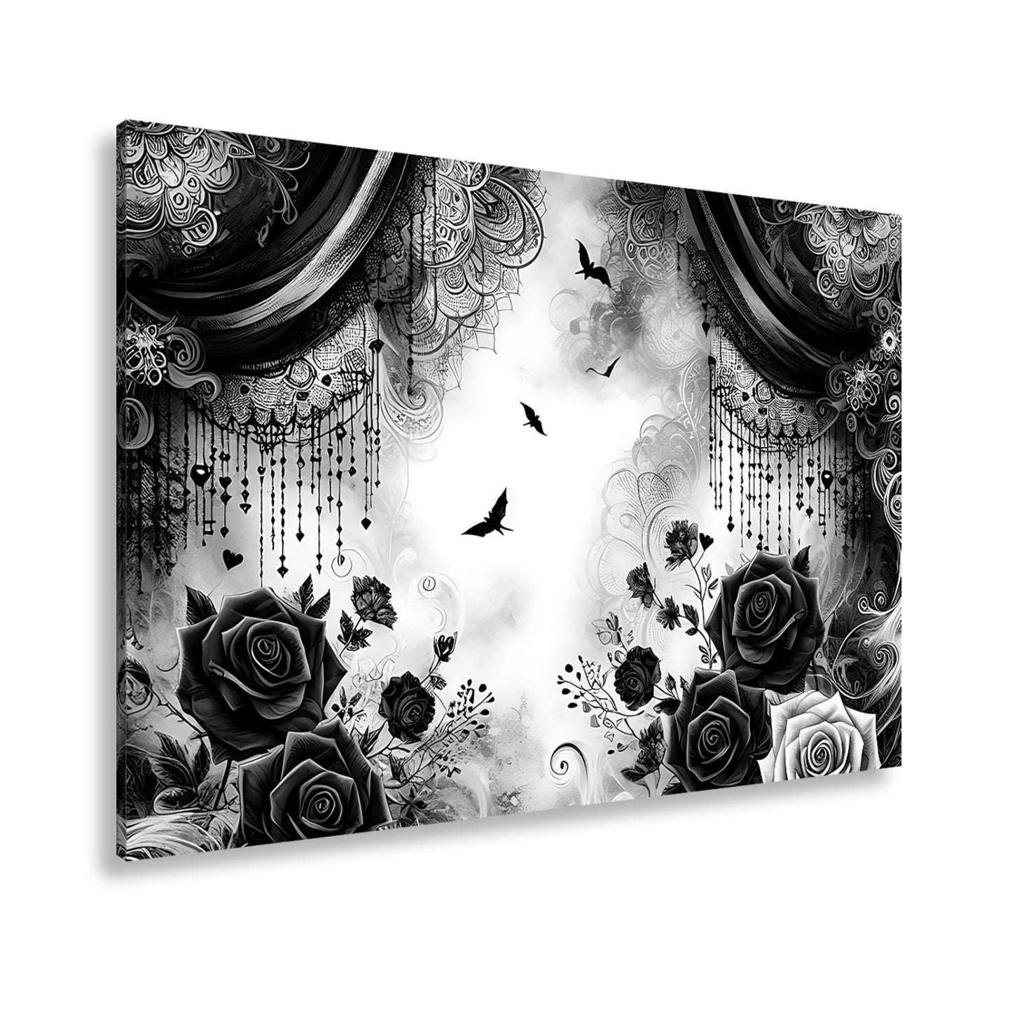 Leinwandbild Gotische Rosen tanzen mit Schatten und Spitze. - deyoli