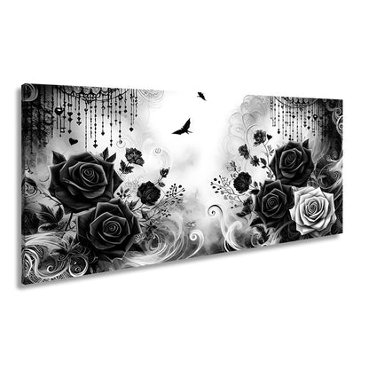 Leinwandbild Gotische Rosen tanzen mit Schatten und Spitze. - deyoli