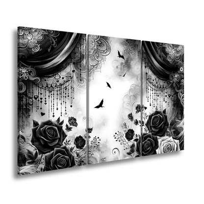 Leinwandbild Gotische Rosen tanzen mit Schatten und Spitze. - deyoli