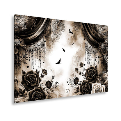 Leinwandbild Gotische Rosen tanzen mit Schatten und Spitze. - deyoli