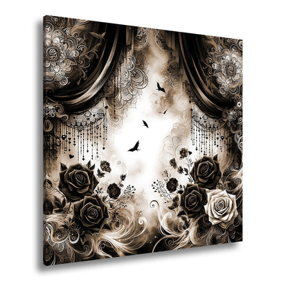 Leinwandbild Gotische Rosen tanzen mit Schatten und Spitze. - deyoli