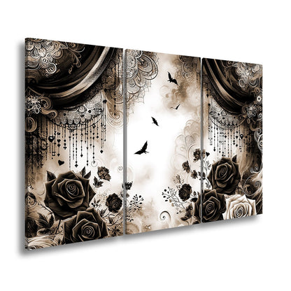 Leinwandbild Gotische Rosen tanzen mit Schatten und Spitze. - deyoli