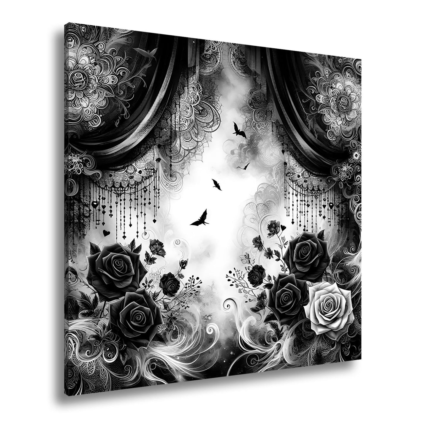 Leinwandbild Gotische Rosen tanzen mit Schatten und Spitze. - deyoli