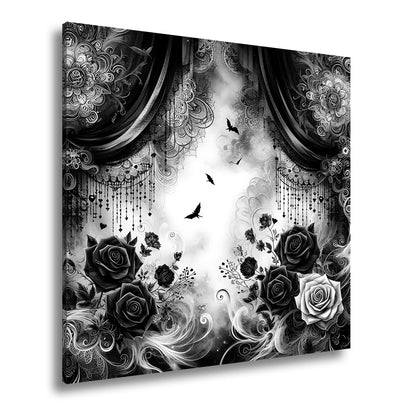 Leinwandbild Gotische Rosen tanzen mit Schatten und Spitze. - deyoli