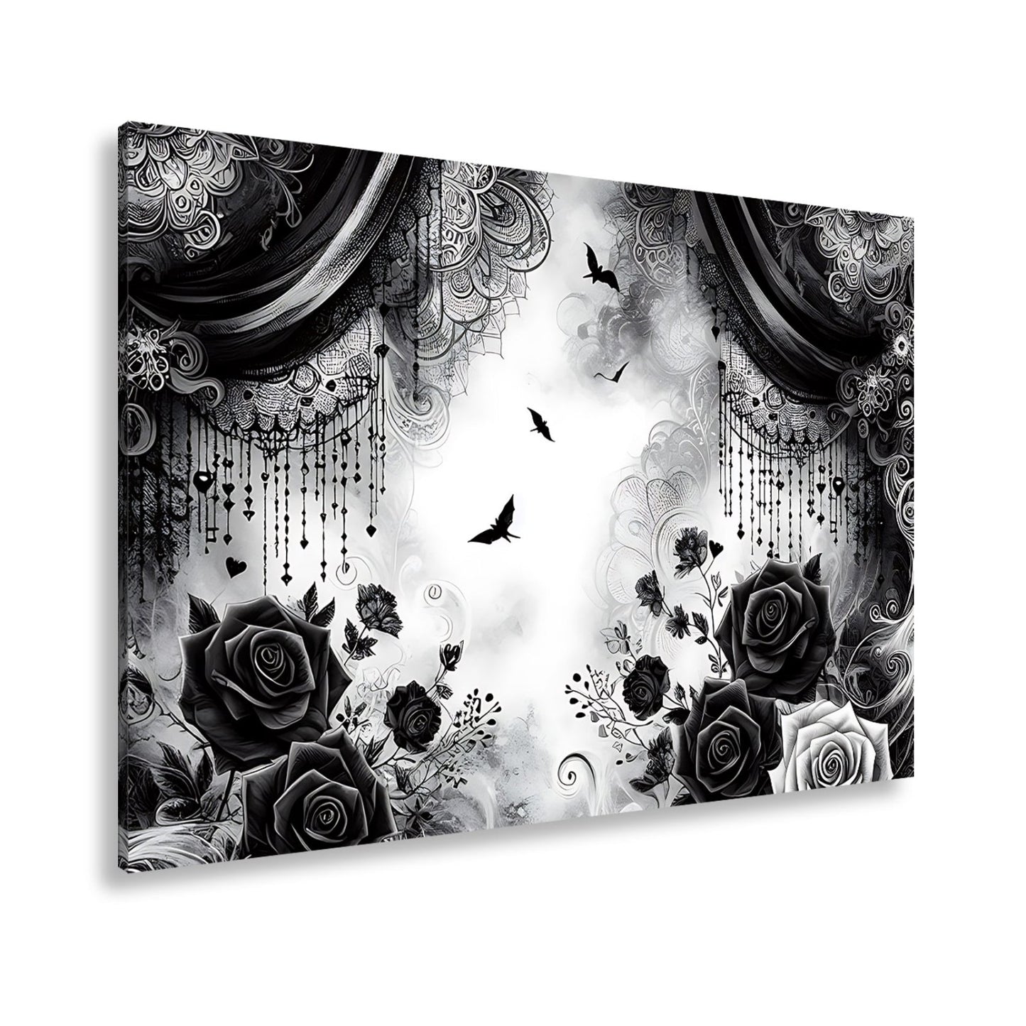 Leinwandbild Gotische Rosen tanzen mit Schatten und Spitze. - deyoli