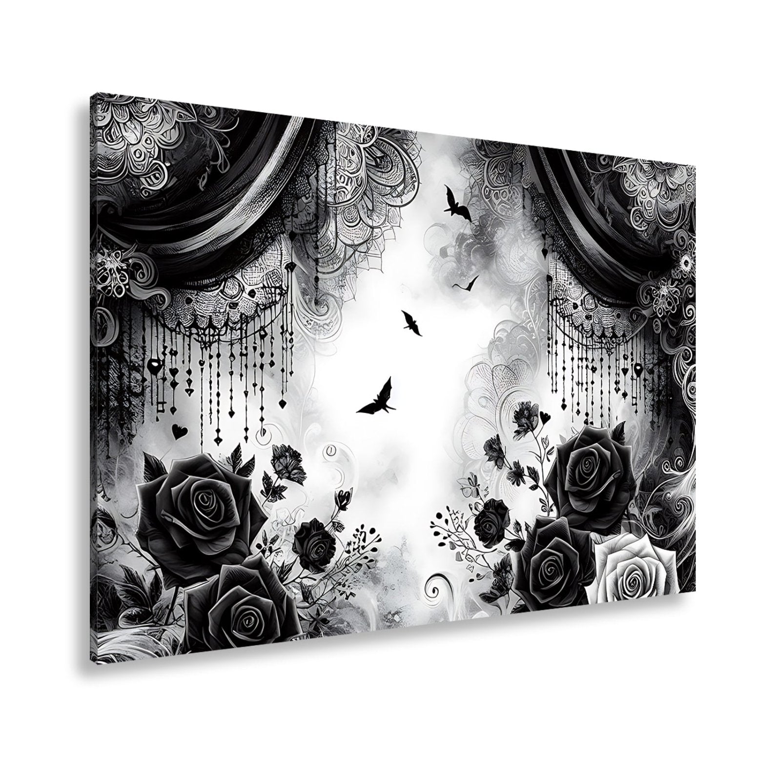 Leinwandbild Gotische Rosen tanzen mit Schatten und Spitze. - deyoli
