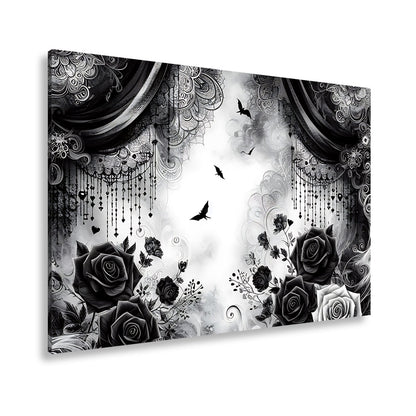 Leinwandbild Gotische Rosen tanzen mit Schatten und Spitze. - deyoli