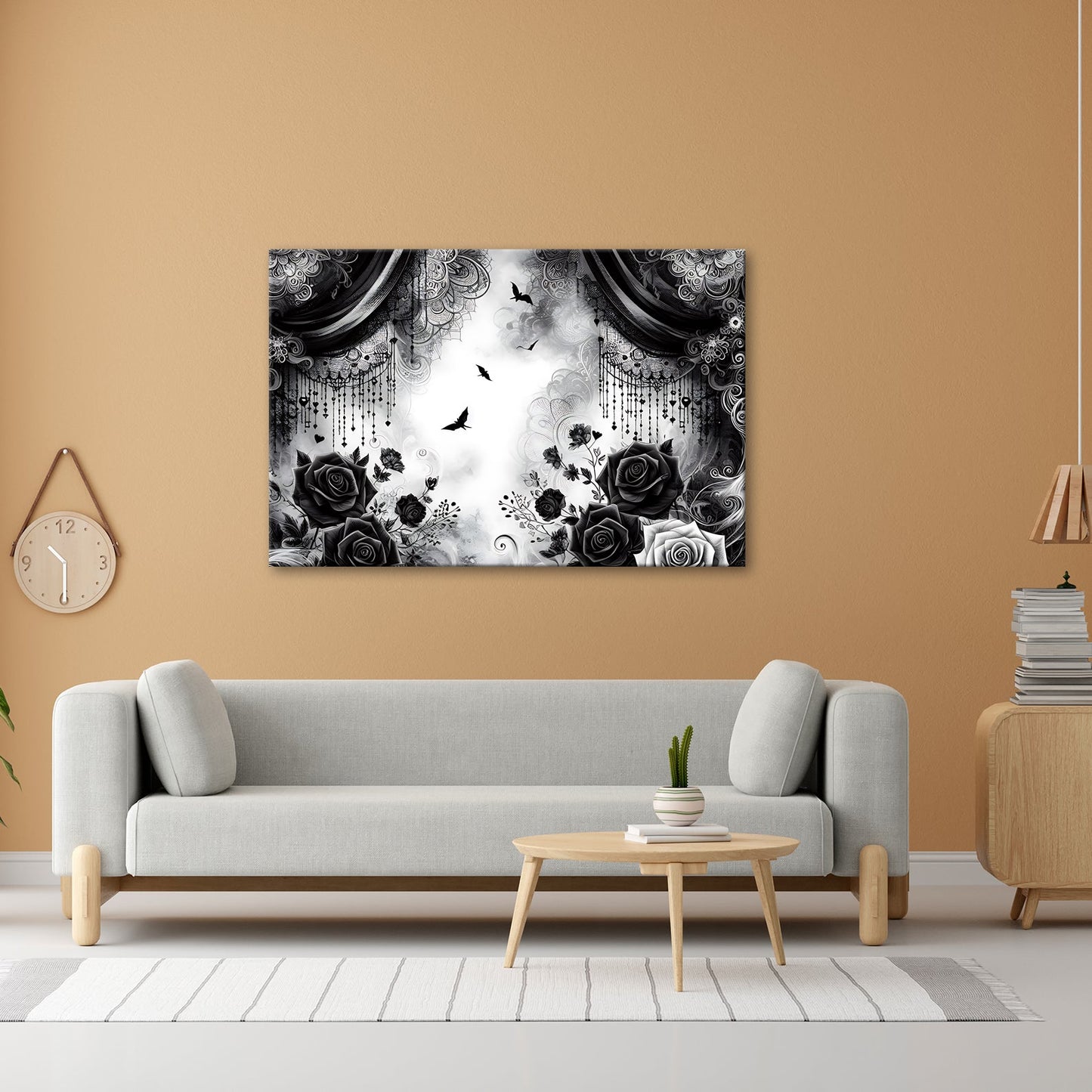 Leinwandbild Gotische Rosen tanzen mit Schatten und Spitze. - deyoli