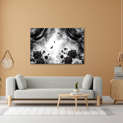 Leinwandbild Gotische Rosen tanzen mit Schatten und Spitze. - deyoli